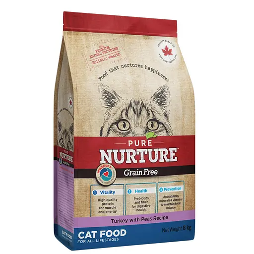 Сухой корм Pure Nurture для кошек на всех стадиях жизни, рецепт с индейкой и горохом 8 кг  - фото 1