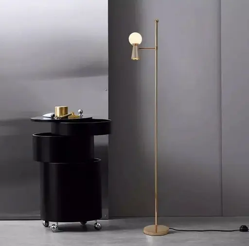 Золотий торшер ABELINA з білим плафоном на два джерела світла Line.F YG 8006-2L GD - фото 1