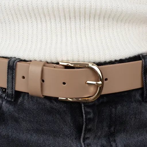 Ремень женский бежевый кожаный HC-3452 (125 см) с золотой пряжкой - фото 6