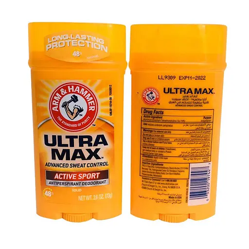 Твердий дезодорант - антиперспірант А&H UltraMax для чоловіків широкий стік Active Sport