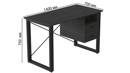 Письмовий стіл із ящиками Ferrum-decor Оскар 750x1400x700 метал Чорний ДСП Сосна Кембра 16 мм (FRD-103277) - фото 3