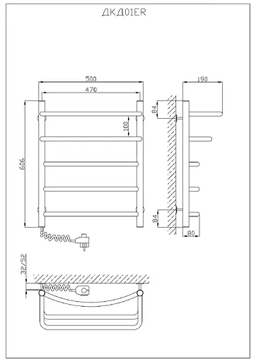 Электрический полотенцесушитель Kosser Каскад Дуга 600x500/5 EL рег. ДКД01ЕL, Хром, Левое - фото 5