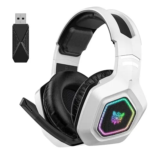 Геймерские игровые Bluetooth наушники Onikuma B100 с выдвижным микрофоном и LED подсветкой White