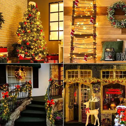 Уличные рождественские сказочные огни - 12 м 120 теплых светодиодов, подключаемый/удаленный/таймер, вечеринка в помещении - фото 3