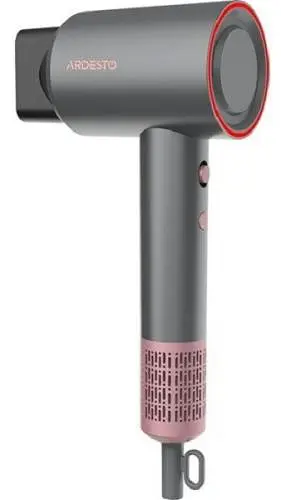 Фен Ardesto HD-R300PT, Grey/Pink, 1600W, 2 скорости, 3 режима, ионизация, диффузор, концентратор, функция "Cool Shot", защита от перегрева, высокопроизводительный BLDC двигатель 110000 об/мин