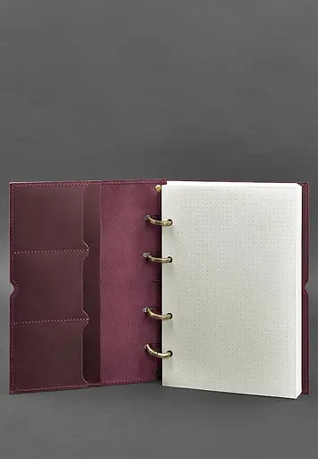 Шкіряний блокнот А5 на кільцях (софт-бук) 9.0 в м'якій бордовій обкладинці - фото 3