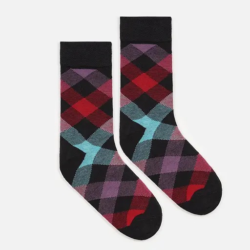 Носки с принтом ромбы высокие бесшовные качественные ORGANIC cotton JILL ANTONY 39-41, Черный - фото 1