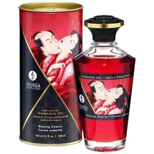 Розігріваюче масло Shunga Aphrodisiac Warming Oil Blazing Cherry без цукру, смачне 100 мл