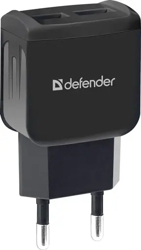 Сетевое зарядное устройство Defender UPC-21, черный, 2xUSB, 2.1A, 5V, кабель microUSB - фото 1