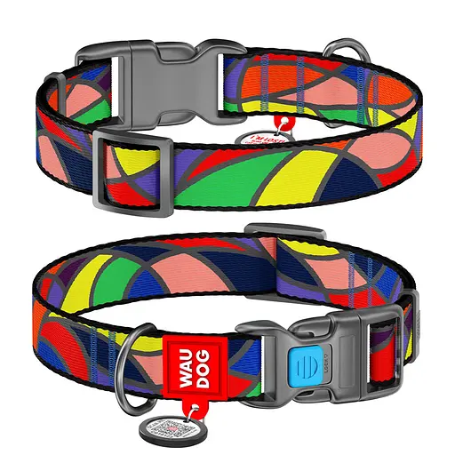 Ошейник для собак нейлоновый Waudog Nylon с QR-паспортом "Витраж" пластиковый фастекс Ш 25 мм Д 33-49 см