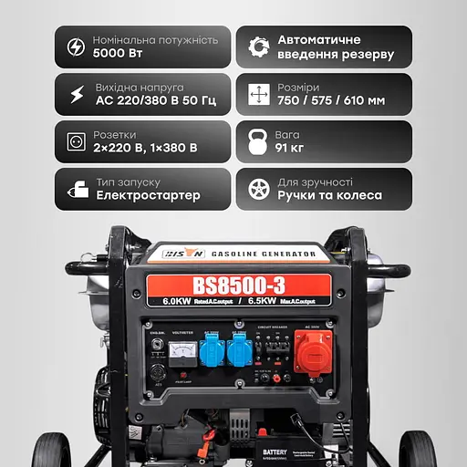 Генератор бензиновый трехфазный 6 кВт Bison BS8500-3 (41-00408) - фото 12
