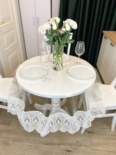 Силиконовая скатерть с молочным кружевом Ришелье 15 см 390х160 см - фото 7