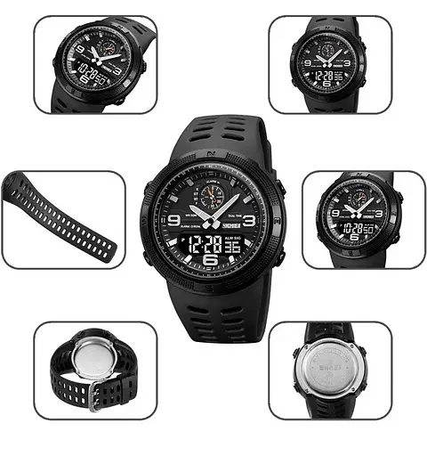 Чоловічий спортивний годинник Skmei 1655 (Чорний з чорним табло) - фото 7