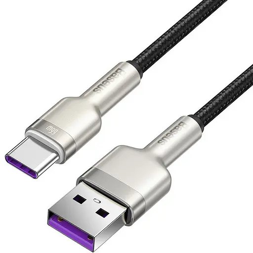 Дата кабель Baseus Cafule Metal Data USB to Type-C 66W (1m) (CAKF00010) Black - фото 2