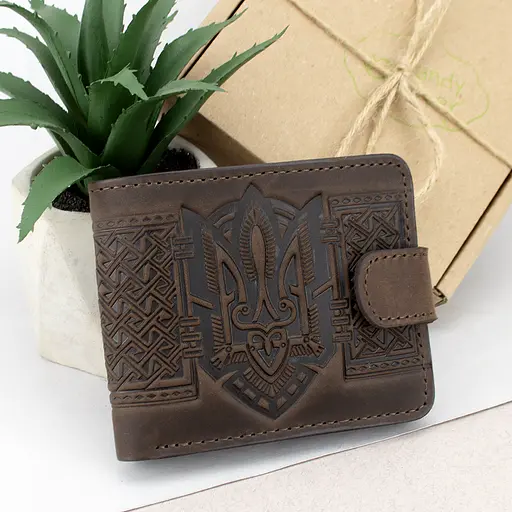 Портмоне мужское кожаное Handycover HC0041 коричневое с гербом Украины - фото 1