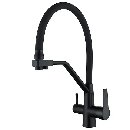 Змішувач для кухні на дві води з гнучким виливом Mixxus FUL-021 black MI6021 Чорний матовий - фото 1
