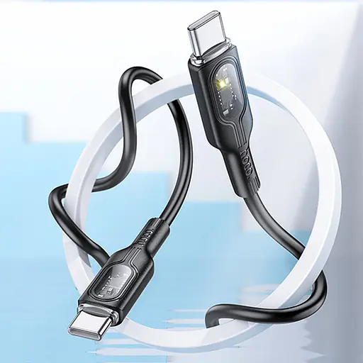 Дата кабель Hoco U120 Transparent explore intelligent power-off PD 60W Type-C to Type-C (1.2m) Black - фото 5