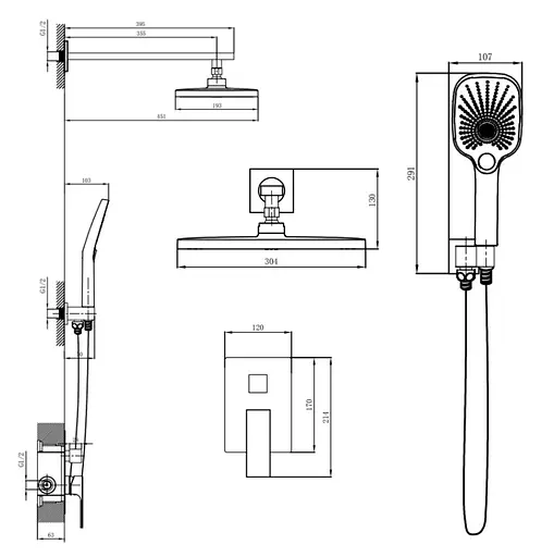 Душова система для душу Qtap Gemini прихованого монтажу Black Matt QTGEM113BLM45697 - фото 12