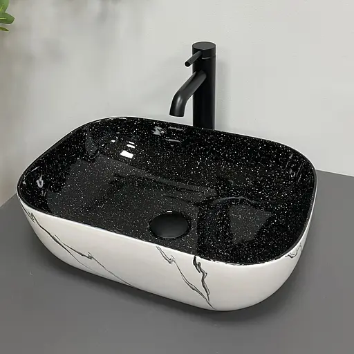 Умивальник VBI Ravenna white black marmo накладний VBI-011230, Чорний матовий - фото 1
