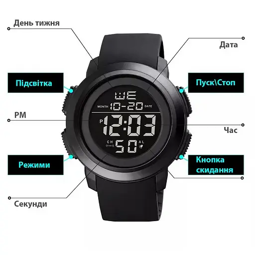 Спортивные мужские часы Skmei 1719 (Черные с черным) - фото 5