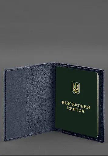 Кожаная обложка для военного билета с карманами 7.2 синий краст - фото 4