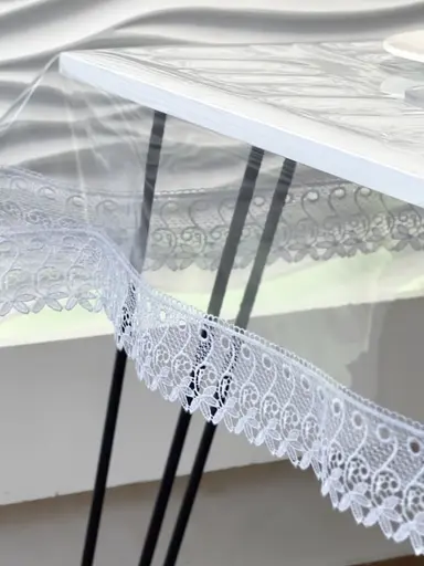 Силиконовая скатерть с белым кружевом 7 см 300х140 см - фото 8