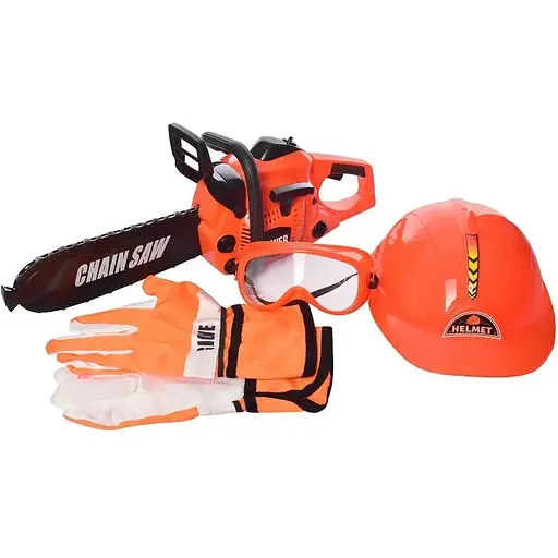 Іграшкова пилка KY1068-108C з шоломом, окулярами та рукавичками помаранчева