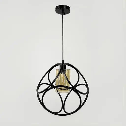 Підвісний світильник із янтарним плафоном у чорному корпусі 35×35 см | Арт. 12865/1 BK+AM | Line F - фото 1