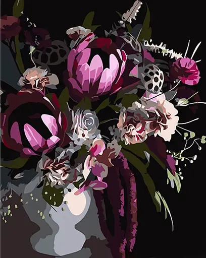 Набор для росписи по номерам Нежный букет, Strateg, на черном фоне, 40x50 см, AH1007