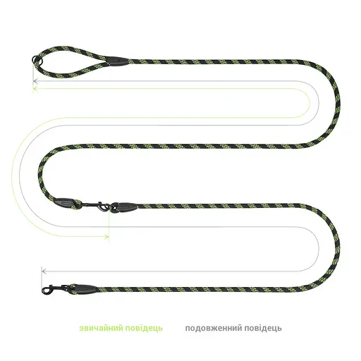 Поводок для собак Barksi Свободные руки светоотражающий 325х1.2 см черно-салатовый - фото 3
