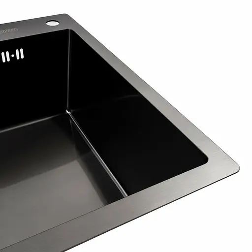 Кухонная мойка Platinum Handmade PVD 70x50 черная (сифон круглый, 3,0/0,8), Черный - фото 2