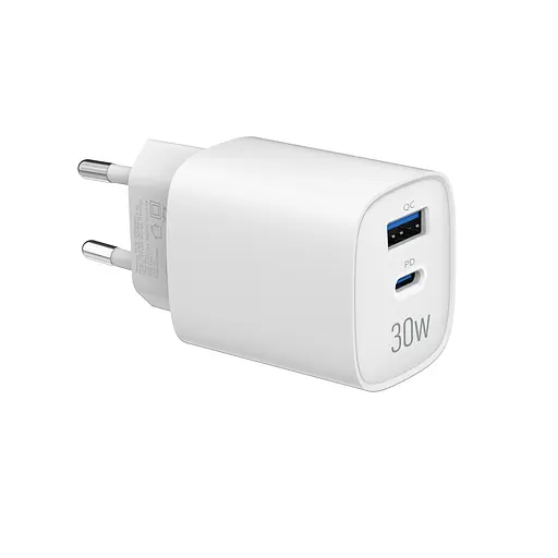 Зарядное устройство сетевое MAKE 30W GaN3 Type-C PD3.0 + USB QC3.0 White - фото 4