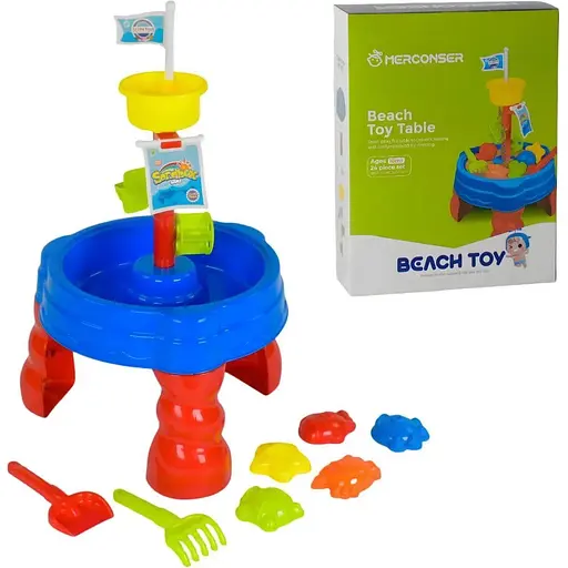 Столик для песка и воды 86611 с морской мачтой и игровыми аксессуарами.