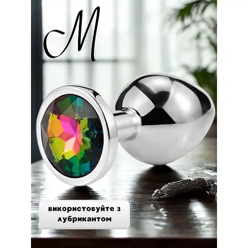 Анальная пробка Passion Rainbow стальная с кристаллом размер М 3.2x8.2 см (4821002030255) - фото 3