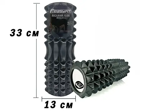 Масажний ролик EasyFit Grid Roller 33 см v.1.2 Чорний (EF-2022-BK) - фото 3