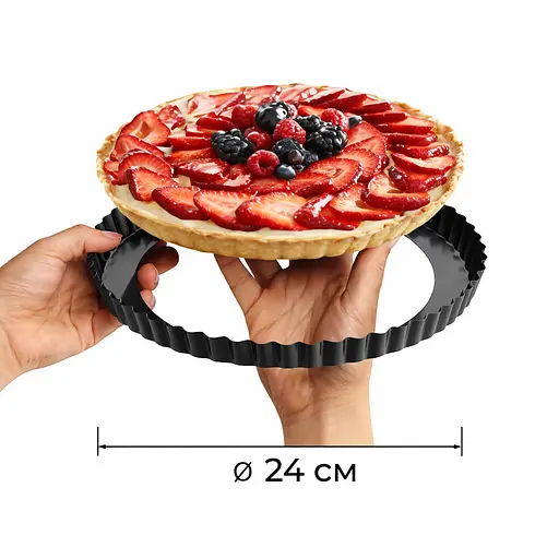 Перфорированная форма для выпечки тартов и кишей с антипригарным покрытием и съемным дном Ø24см Черный 88132 - фото 6