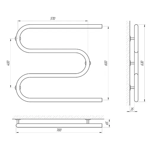 Полотенцесушитель Laris Змеевик 30 РС3 700x600 1/2'' 71207228, Хром - фото 2
