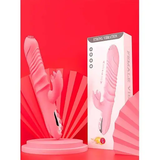 Вібратор силіконовий і поступальними рухами Pretty Love для жінок з підігрівом рожевий - фото 1