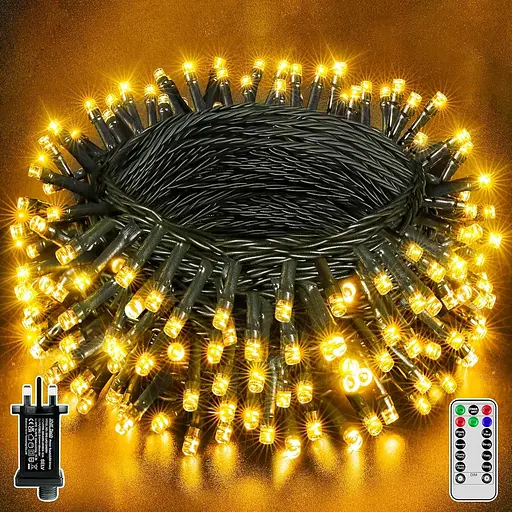 Уличные рождественские сказочные огни - 12 м 120 теплых светодиодов, подключаемый/удаленный/таймер, вечеринка в помещении