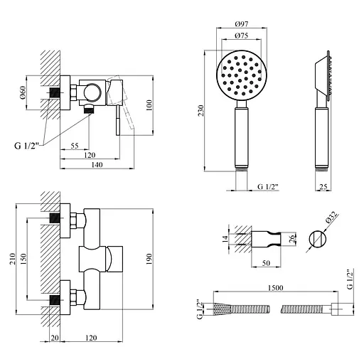 Смеситель для душа Kroner KRP Edelstahl Klassisch - ESG050 (CV035370) - фото 7