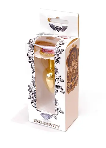 Металлическая анальная пробка с кристаллом Boss Jewellery Gold Plug 7х2.7 см (розовый) - фото 9