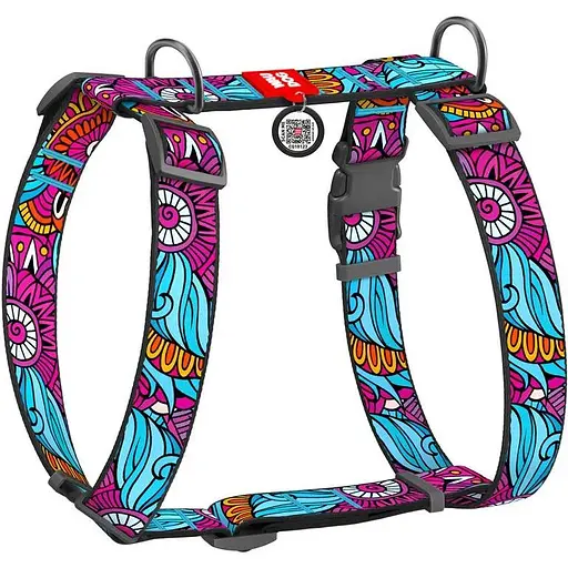 Шлея для собак Waudog Nylon анатомічна H-подібна з QR-паспортом, малюнок "Літо", пластиковий фастекс, XL
