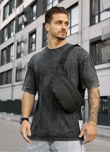 Мужская сумка на пояс бананка Sambag Tirso Max черный тканевый 38×17×6 см (80341065m) - фото 4