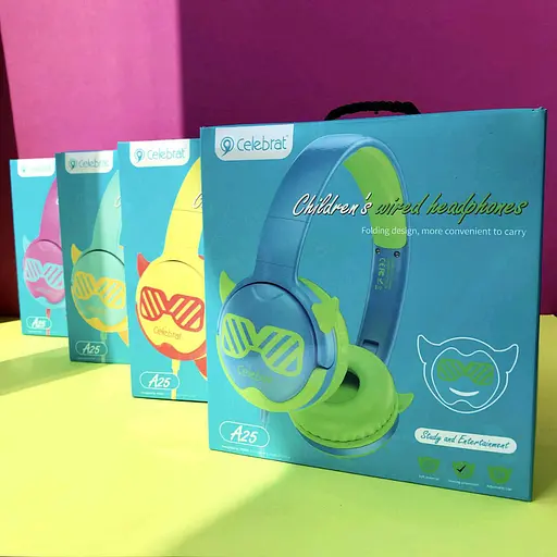 Наушники Celebrat детские проводные A25 3.5 мм складные голубо-желтые - фото 7