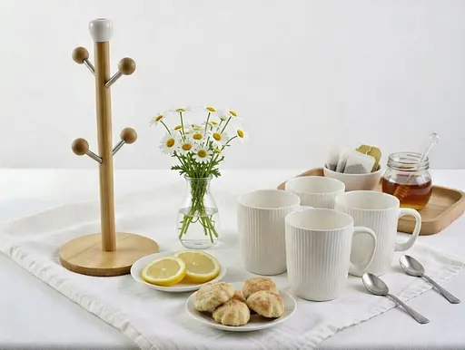 Чайний сервіз порцеляновий на дерев'яній стійці Grazie 340 мл 4 шт (PJ03443) - фото 3