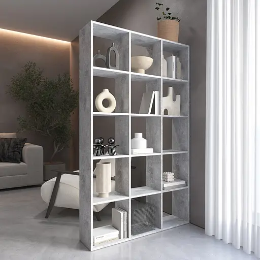 Книжная полка стеллаж Vays M-2 Бетон на 15 ячеек ЛДСП 108x29x178 см для дома офиса детской или гостиной