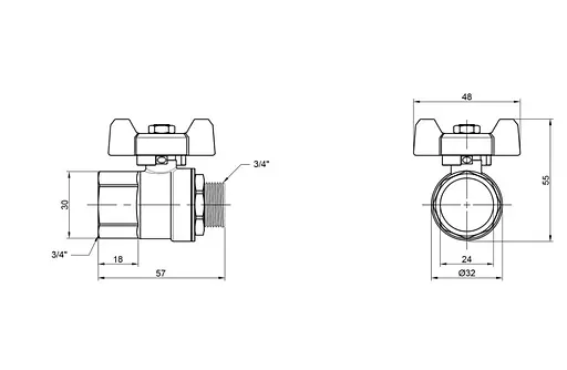 Кран шаровой Thermo Alliance Base 3/4" ВН прямой, PN40, бабочка SD607W20 - фото 3