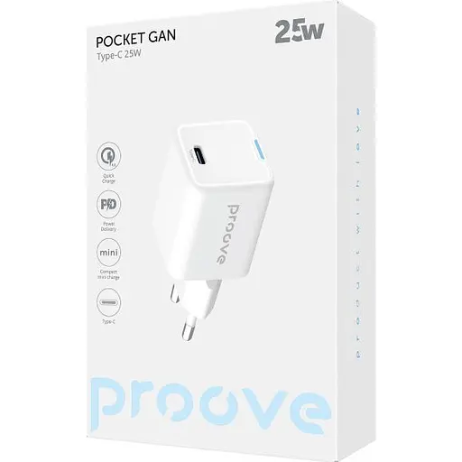 Мережевий зарядний пристрій Proove Pocket GaN 25W Type-C White (WCPG25010202) [130257] - фото 2