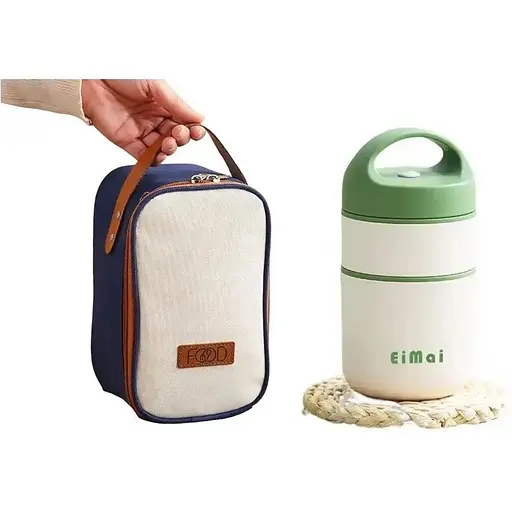 Термос для їжі - ланчбокс FOOD 0.68л харчовий термос з контейнером white-green - фото 1