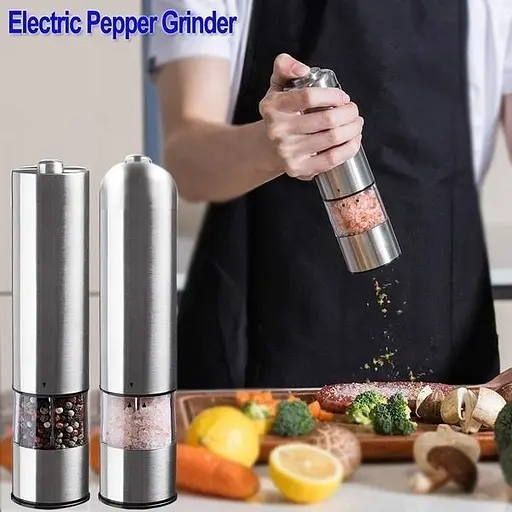 Електричний подрібнювач спецій млин сільничка перечниця перцемолка на батарейках (корпус з нержавіючої сталі) Сріблястий 84943 - фото 6